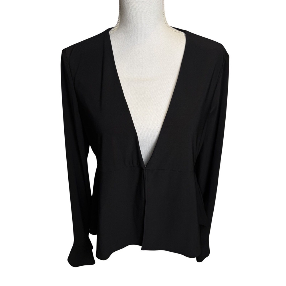 Lauren Ralph Lauren Peplum‎ Cardigan Blouse Top Black V Neck Minimalist Sz Large
